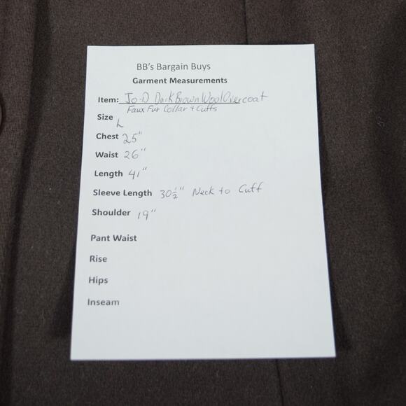 Vtg Womans L Brown Wool Winter Overcoat Faux Fur Collar Cuff Jo-D Lined Buttons - Picture 13 of 13